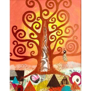 Original Art “Tree of Life” Mixed Media Artwork Acrylic Collage Painting 11"x14"